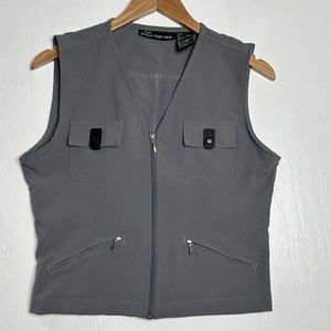 Y2K Utility Moto Vest Size Medium No Boundaries Juniors Gray Zipper Pocket VTG